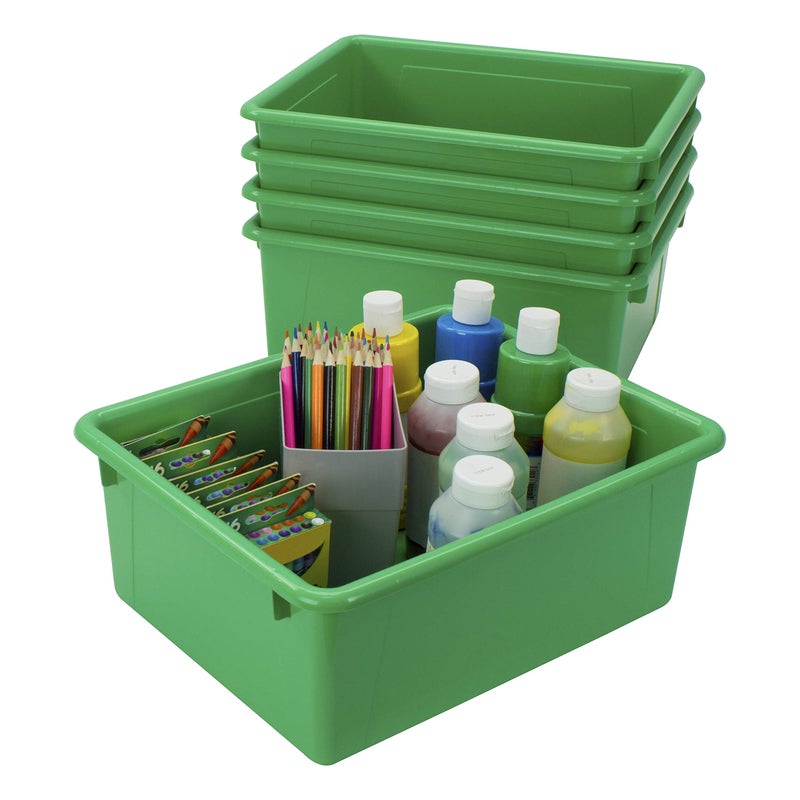 Storex Letter Size Deep Storage Tray â€“ Organizer Bin for Classroom, Office and Home, Green, 5-Pack (62527U05C) , 10 x 13 x 5 Inches - Image 1